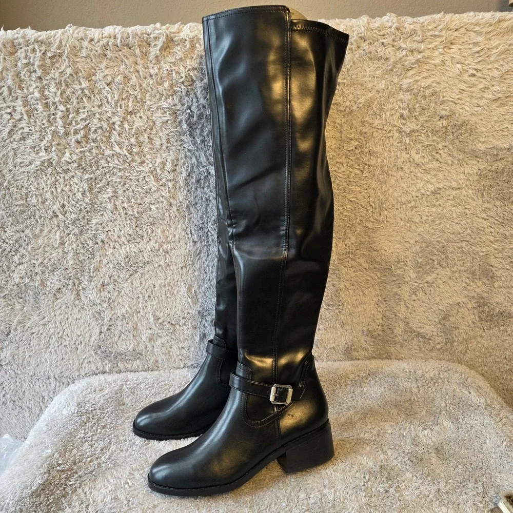 Dolce‎ Vita Elyse Over The Knee Boots Buckle Detail Black Sz 8.5 NEW
